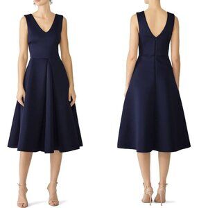 Slate & Willow Dress Women Medium Navy Blue Scuba Knit Pleated Party Fla…